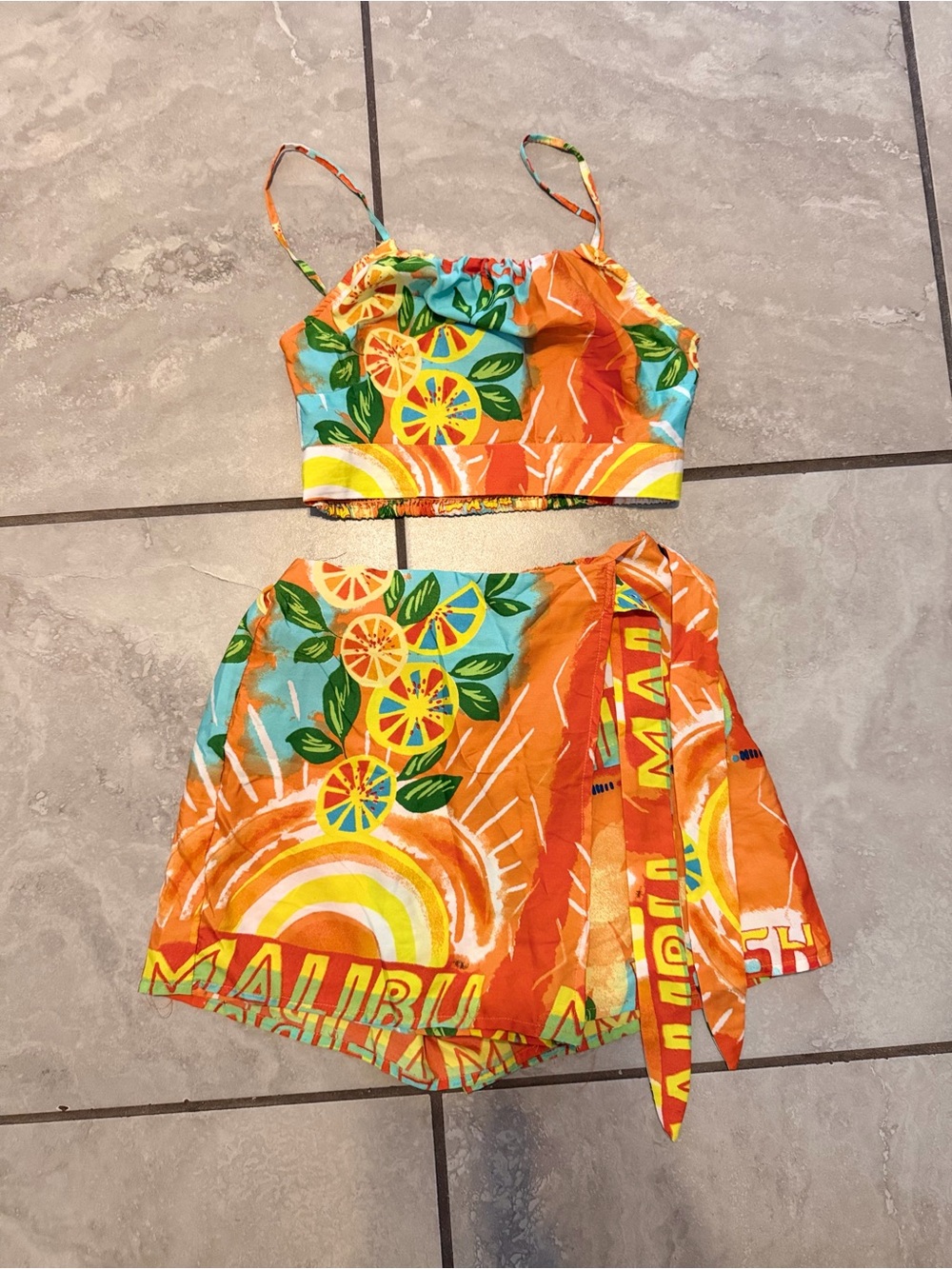 Live 4 Truth Orange, Yellow, Green, Blue Two-Piece Crop Top & Skirt Set
